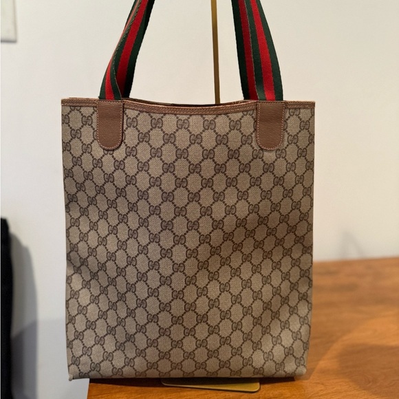 Gucci Vintage Web Strap Tote GG Coated Canvas Tall - Picture 2 of 13